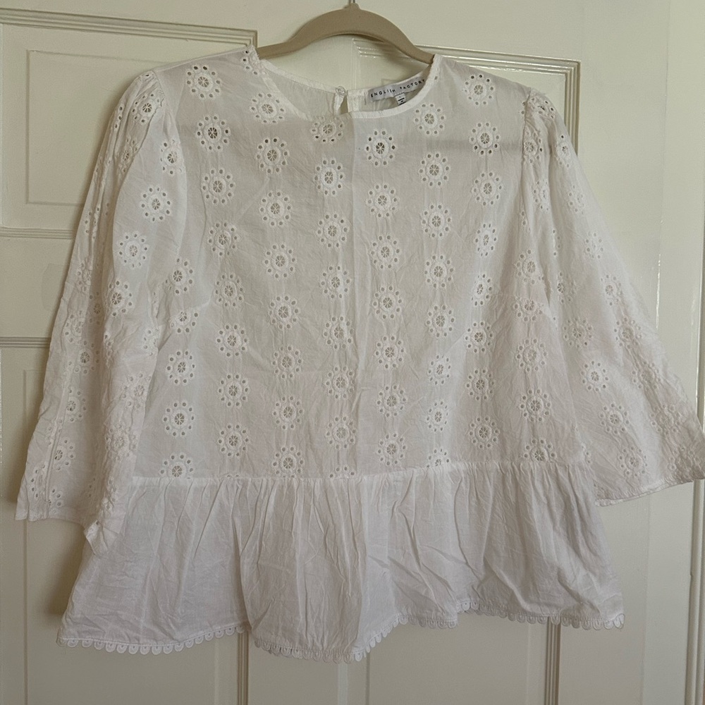 English Factory Bell Sleeve Eyelet Blouse